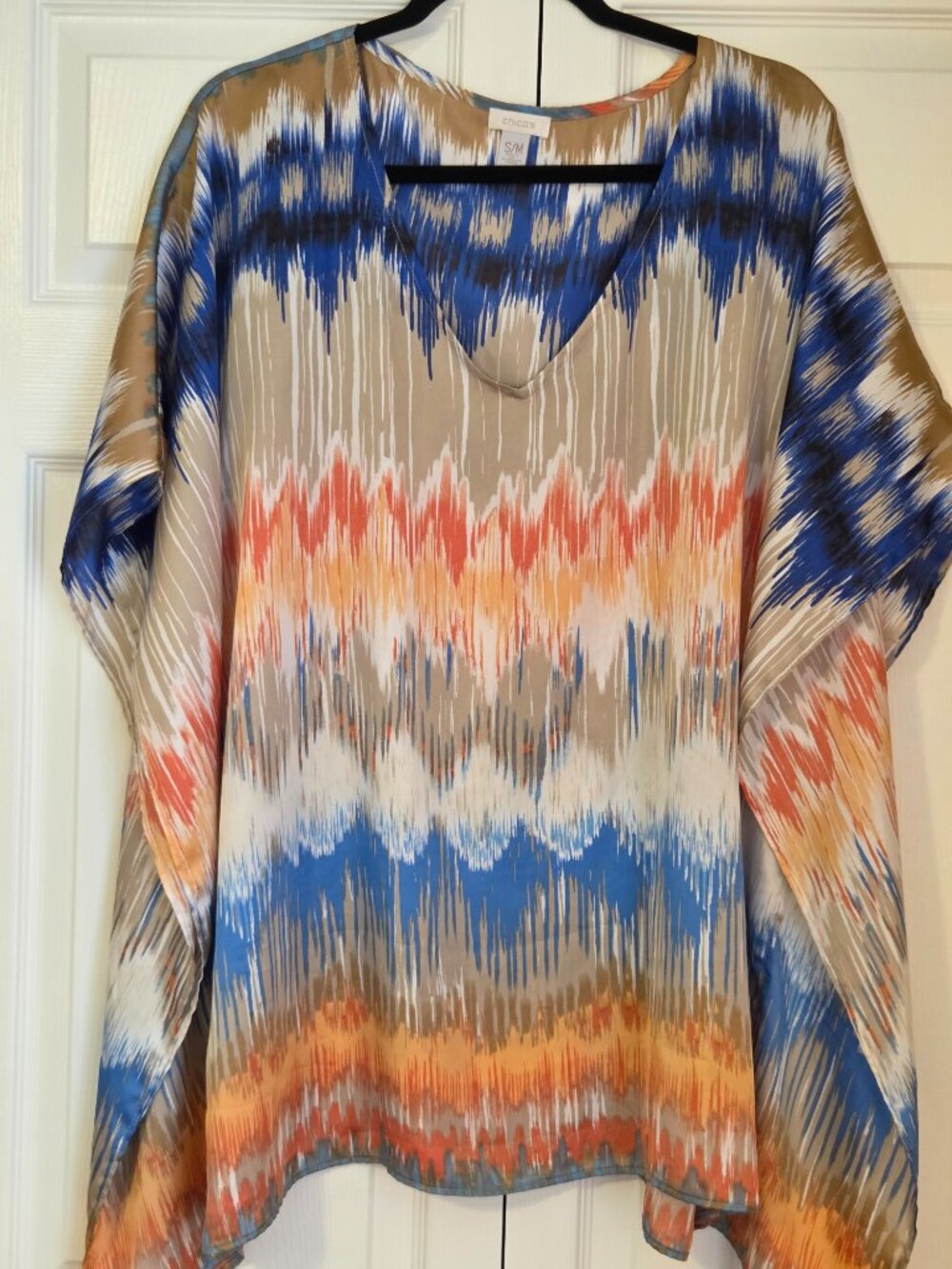 Chico's Colorful Tie Dye Cap Sleeves Relaxed Fit Shawl Poncho Women's Size L/XL